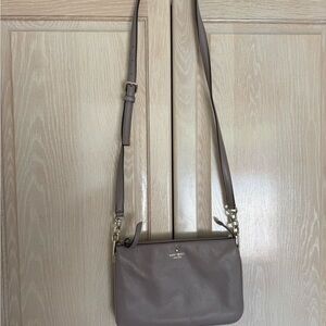 kate spade taupe leather crossbody with gold hardware